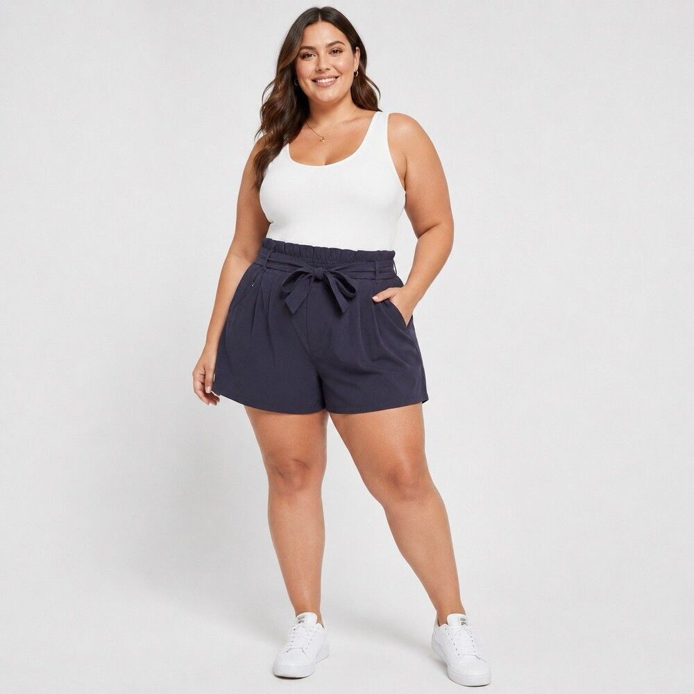 Athleta Skyline Short II Women Plus Size 18 Navy Blue High Rise Belted 4” Inseam